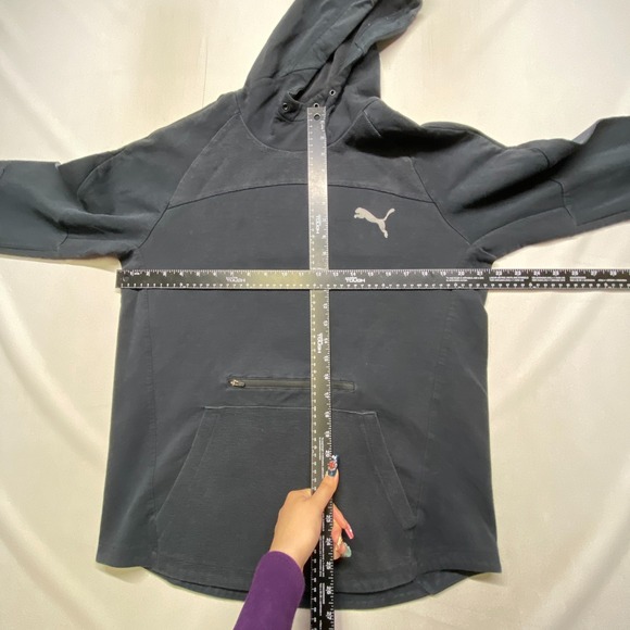 Puma Evostripe Hoodie Mens Large Black Long Sleeve Logo Zip Pocket Pullover - Picture 7 of 15